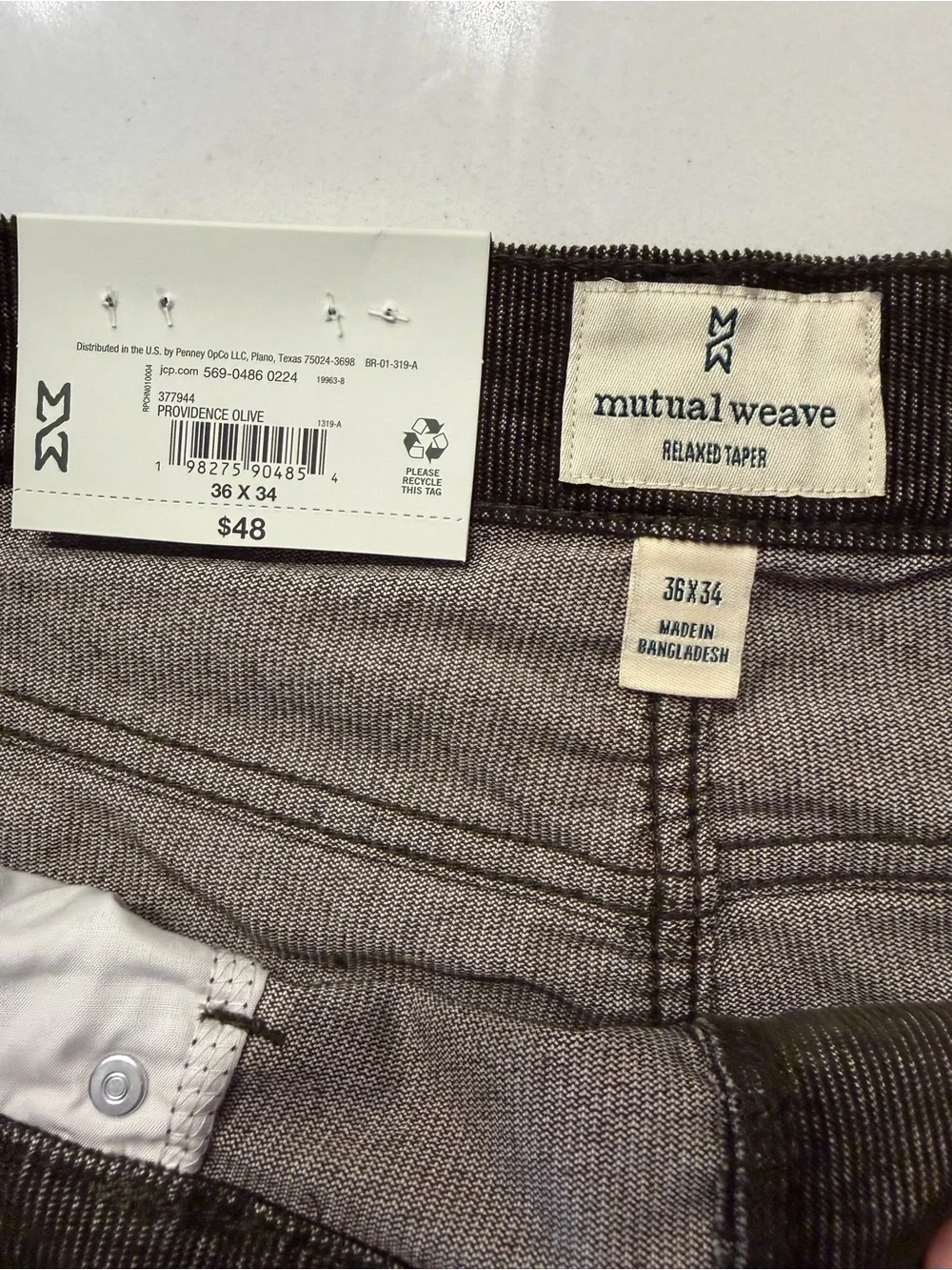 Mutual Weave Men's Corduroy Relaxed Taper Pants  36x34 NWT